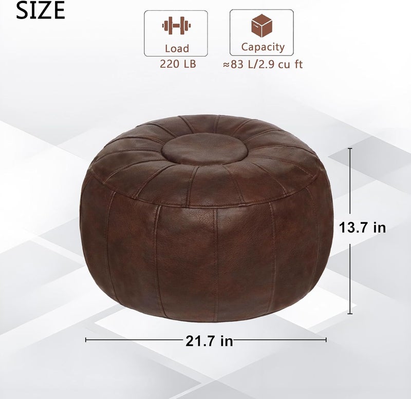 Thgonwid Unstuffed Moroccan Storage Pouf Foot Stool Ottoman Seat Handmade Faux Leather Bean Bag Floor Chair Foot Rest for Living Room, Bedroom or Balcony (Deep Coffee) - Image 3
